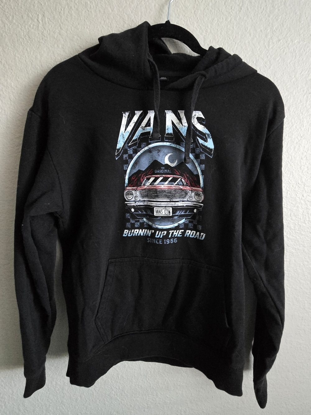 Vans Black Crewneck Hoodie with Vintage Car Graphic